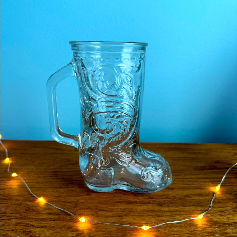 Vintage glass cowboy boot beer glass